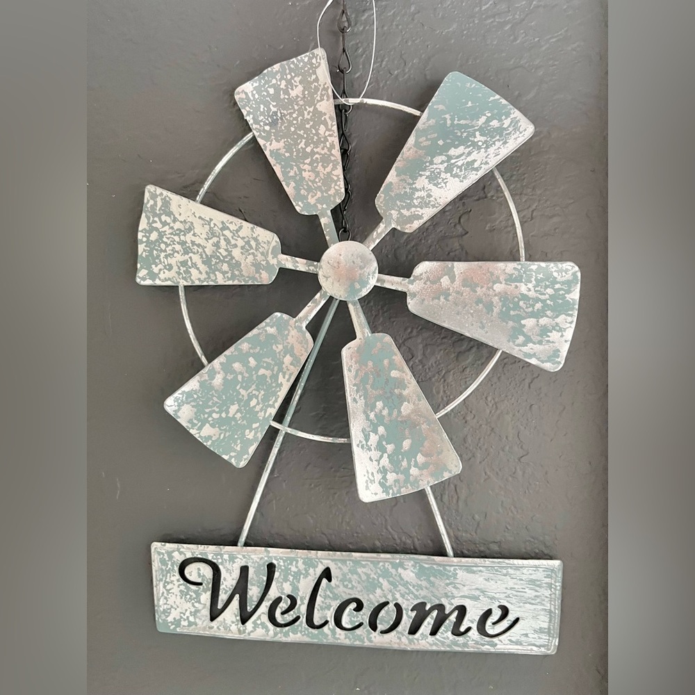 Welcome Sign Windmill Metal 11" x 7"